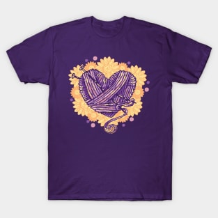 Knitting yarn heart and daisy buttons T-Shirt